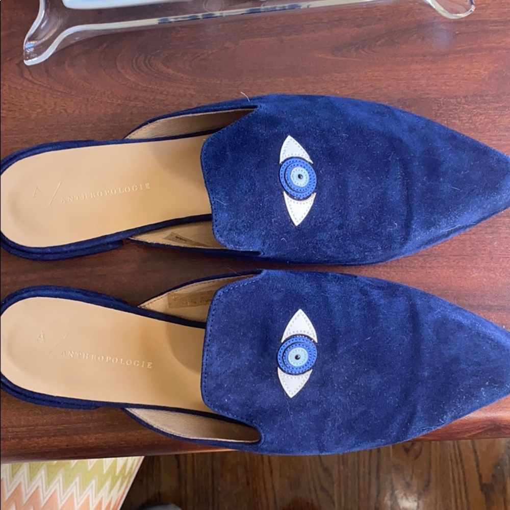 Anthropologie Spirit Eye Blue Mules